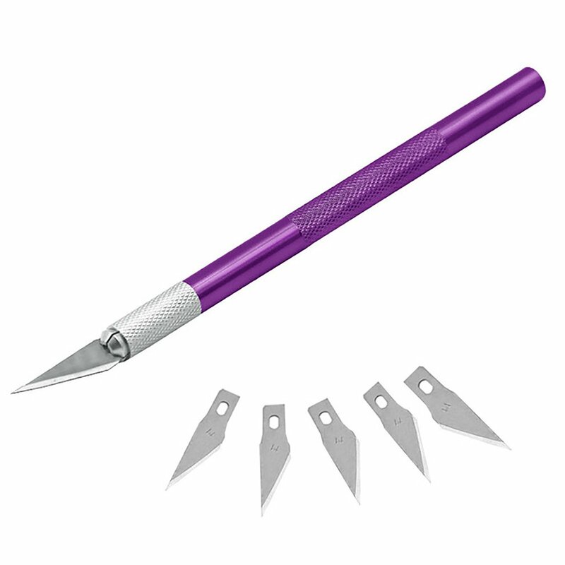 Kit de herramientas de cuchillo de bisturí de Metal antideslizante, cortador de grabado artesanal, cuchillas + 5 hojas de teléfono móvil, PCB, herramientas de mano de reparación DIY