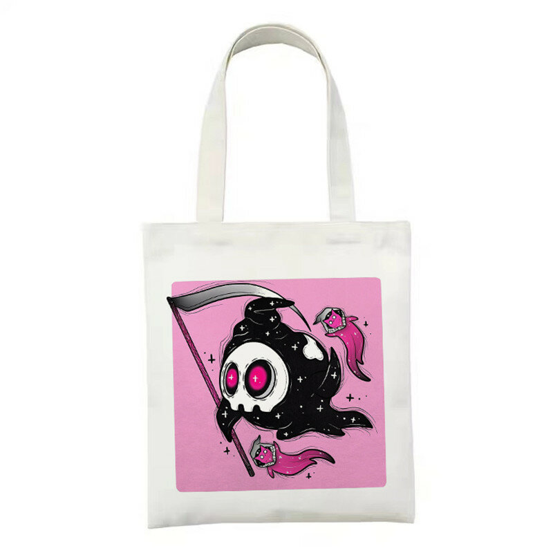 Bolso de lona reutilizable para mujer, bolsa de compras con estampado de dibujos animados, de gran capacidad, bolso de lona