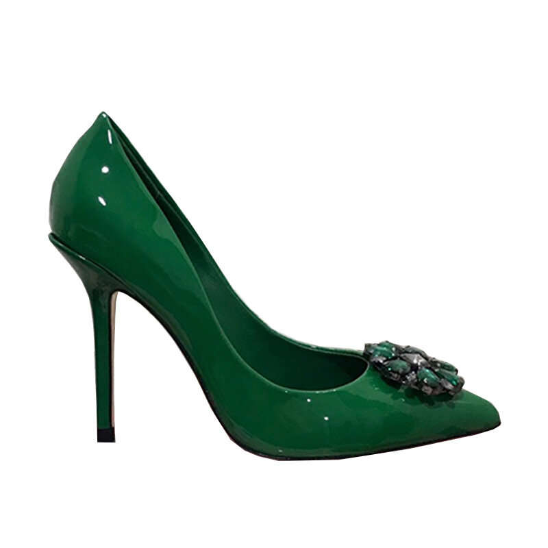 Sepatu Hak Tinggi Mewah Wanita Kristal Berlian Imitasi Bunga Paten Kulit Buatan Tangan Stiletto Mulut Dangkal Ujung Lancip Sepatu 34-42S