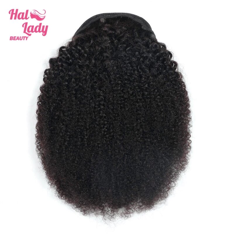 Halo Lady Beauty-coleta rizada Afro para mujer, extensiones de cabello humano brasileño con cordón, Clip de cola de caballo, peluca Remy