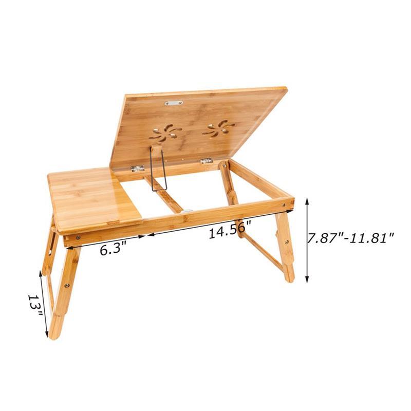 Adjustable Double Flower Bamboo Rack Shelf Dormitory Bed Laptop Desk Portable Folding Book Reading Tray Table