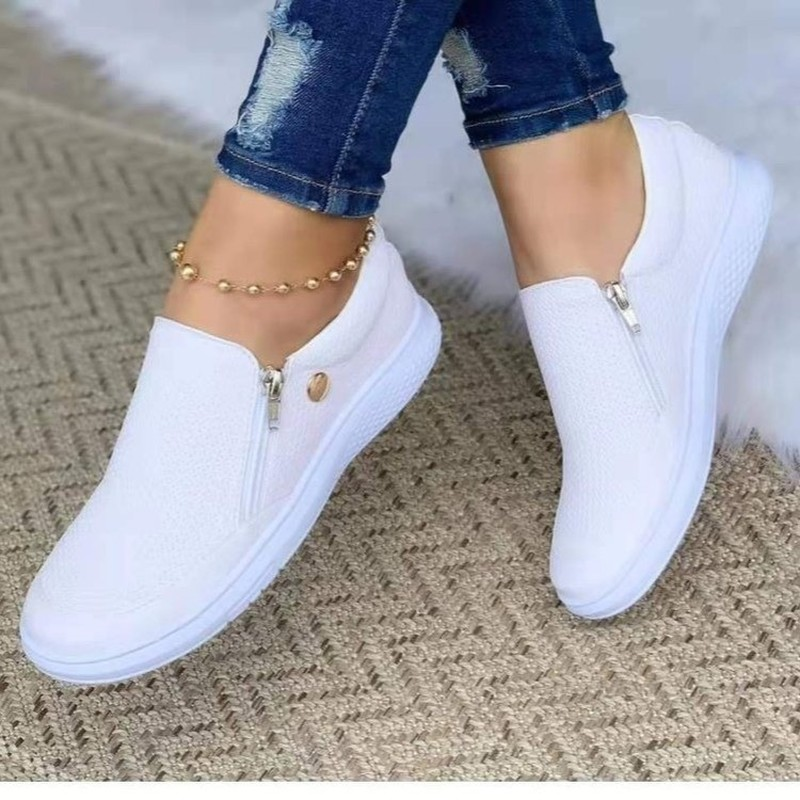Fashion Haut Top Fermetures Éclair Hidden Wedge Heels White pour Femme Escarpins Chaussures De Sport Taille