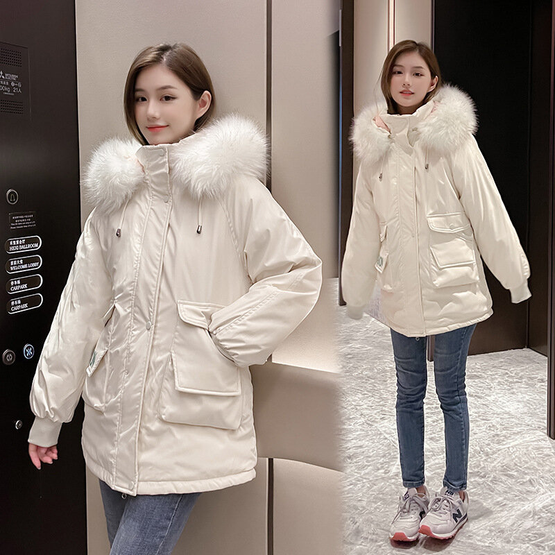 Chaqueta acolchada de algodón con forro polar para mujer, abrigo holgado acolchado de algodón, estilo coreano, novedad