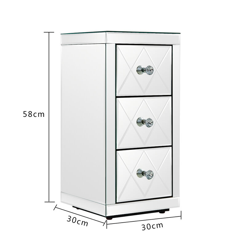 Mirrored Bedside Cabinet Bedside Table Chest of 3 Drawers Glass Panels Bedroom Furniture Ship to Europe Fast delivery