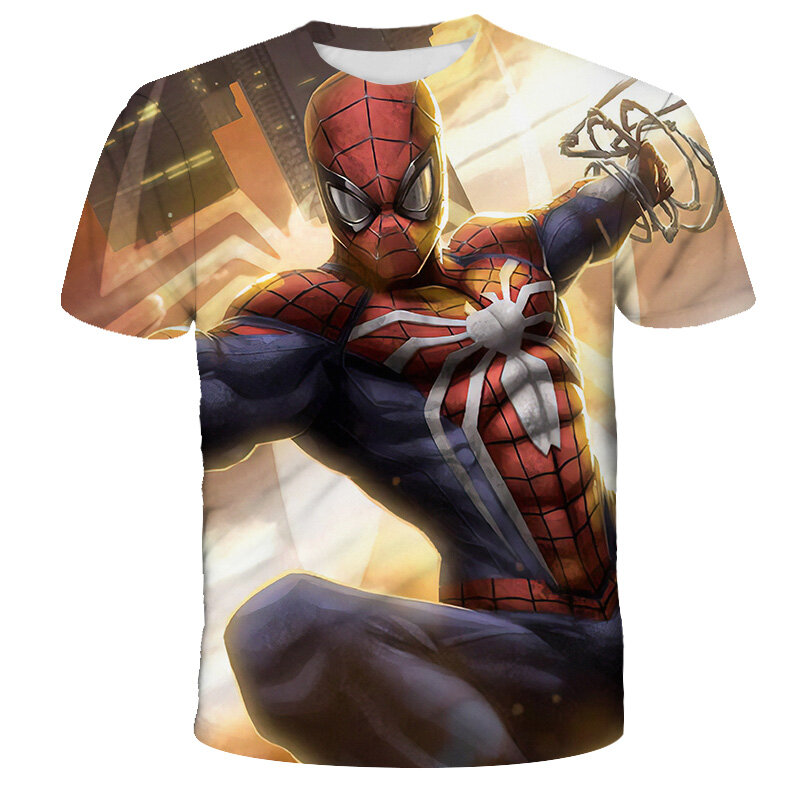 2021 Mαrvel- Spidermαn T-shirt Oansatz Für Kinder Babys Kinder Kurzarm Tops Junge Und Mädchen Sommer Atmungsaktive Kleidung Cartoon