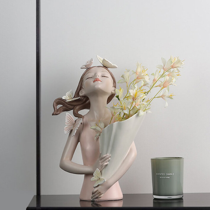 Figura de chica de arte abstracto para decoración del hogar, escultura de resina, decoración nórdica para habitación, sala de estar