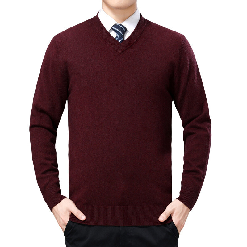 Зимний мужской деловой повседневный мужской свитер Puyuan, однотонный пуловер с V-образным вырезом, утепленный свитер