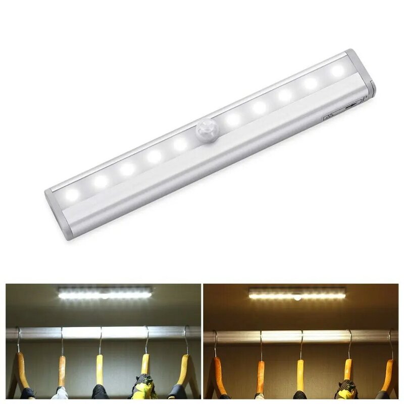 LED ภายใต้ตู้ Light LED PIR Motion Sensor โคมไฟสำหรับตู้เสื้อผ้าตู้เสื้อผ้า Closet ห้องครัว Light Usb Charing