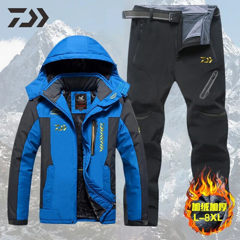 Daiwa Suit For Fishing Thicken Thermal Winter Fishing Clothes Men Waterproof Windproof Outdoor Sports Clothing Velvet Keep Warm