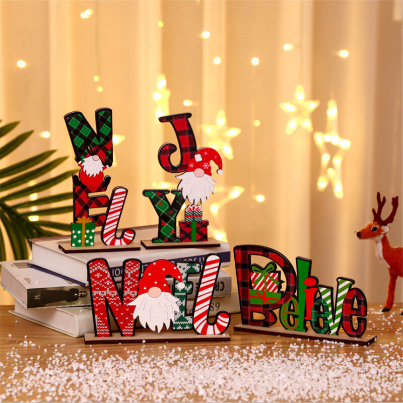Ornamentos de madeira para mesa, decoração sem rosto para natal, presente de natal, natal, natal, natal