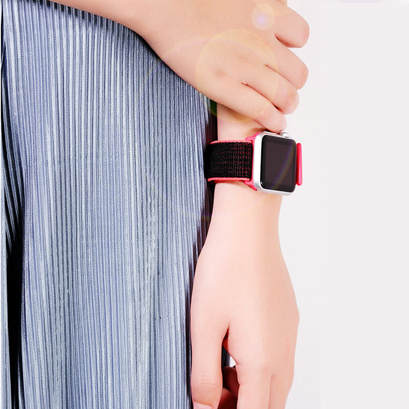 Tali Nilon Melingkar untuk Apple Watch Band 44Mm 40Mm 38Mm 42Mm IWatch Gelang Watchband untuk Apple Watch 7 6 5 4 3 Se Band 41Mm 45Mm
