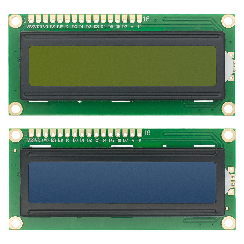 Módulo de pantalla LCD de 16x2 caracteres, controlador HD44780, luz negra, azul/verde, LCD1602, 1602, 5V, 1 unids/lote, 1602