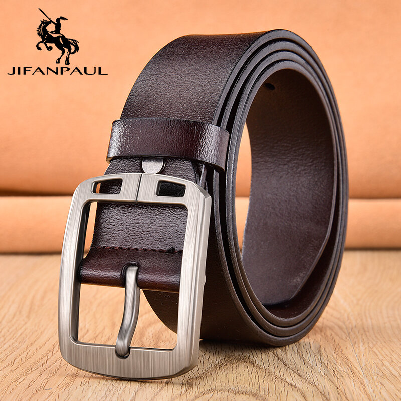 JIFANPAUL authentic men's high quality belt classic designer advanced retro pin buckle men leather fashion business formal belt