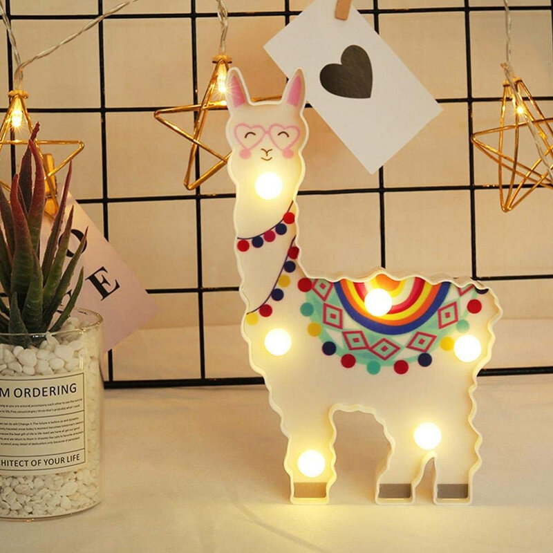 LED Creative Lamp Desk Alpaca Shaped Night Light Ins Colored Lamp Bedroom Decoration Styling Lamp Home Decoration New Year Gifts