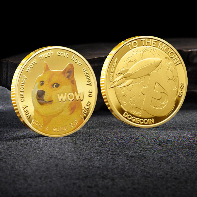 Monedas conmemorativas de Dogecoin chapadas en oro, diseño de perro bonito, colección de monedas de recuerdo, regalos para decoración del hogar