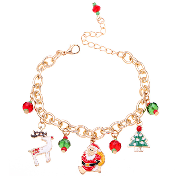 Bracelet de noël en alliage de verre, perles, arbre de noël, élan, breloques, cadeau, ornements, bijoux, nouvel an, 2022