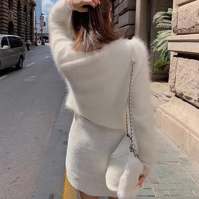 Women&#39;s Knitted Sexy Cardigan Jacket Autumn and Winter 2021 Korean Version of Loose Retro Lazy V-neck Short Outer Wear Sweater