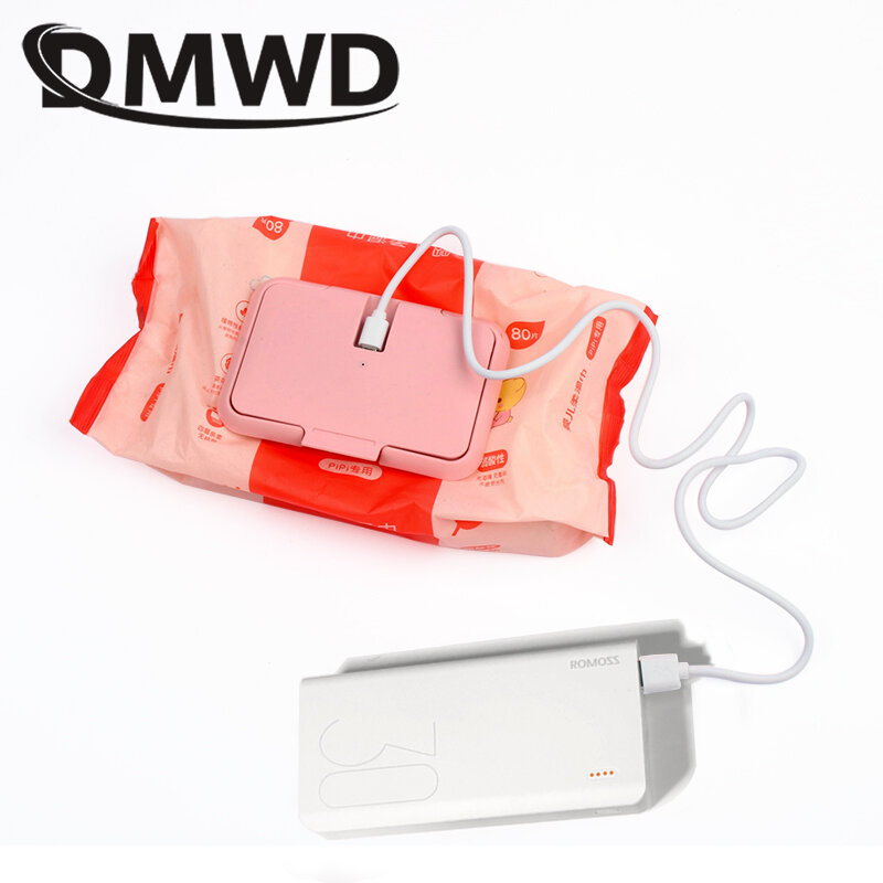 DMWD-calentador de toallitas portátil para bebé, dispensador de toallas húmedas térmicas y calientes con USB, cubierta de caja de calefacción para el hogar/coche, Mini calentador de papel tisú