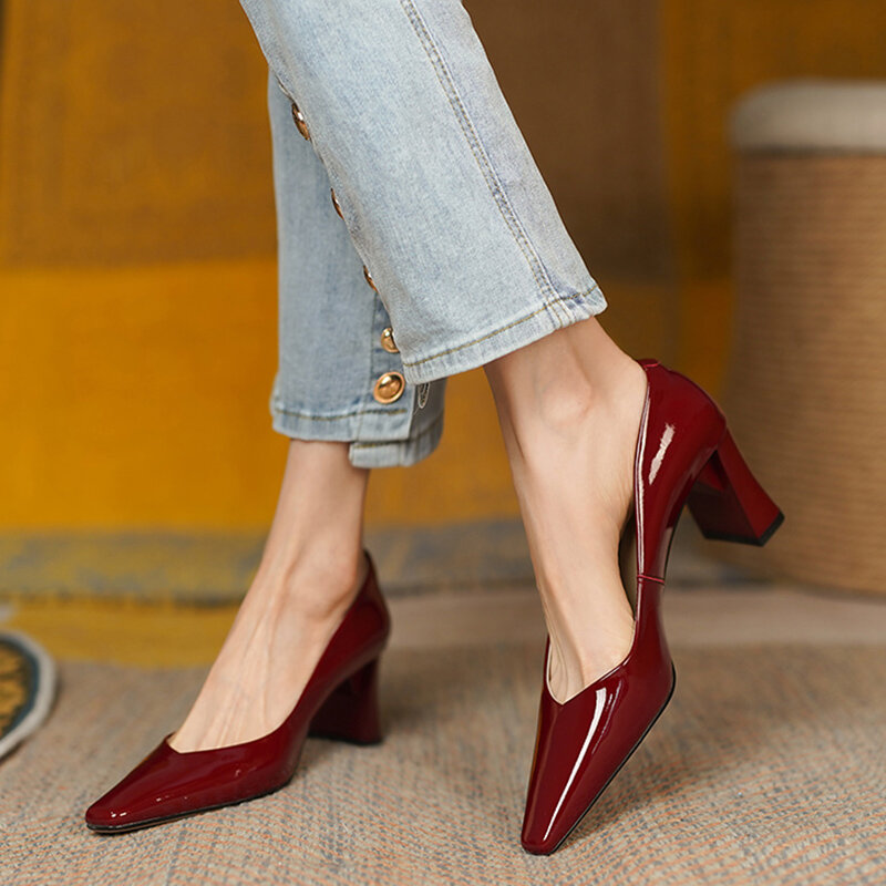 Elegant Women Pumps Patent Leather Shallow Women High Heels Shoes Pointed Toe Slip-on Strange Style Ladies Working Wedding Shoes
