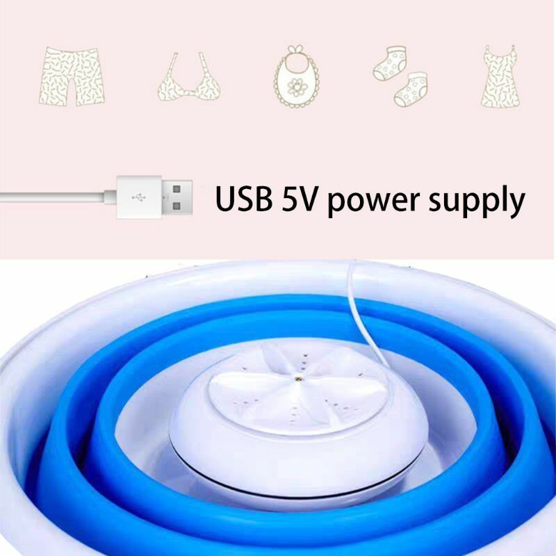 Foldable Mini Washing Machine Rotating Ultrasonic Turbines Washer USB Charging Laundry Clothes Cleaner for Home Travel