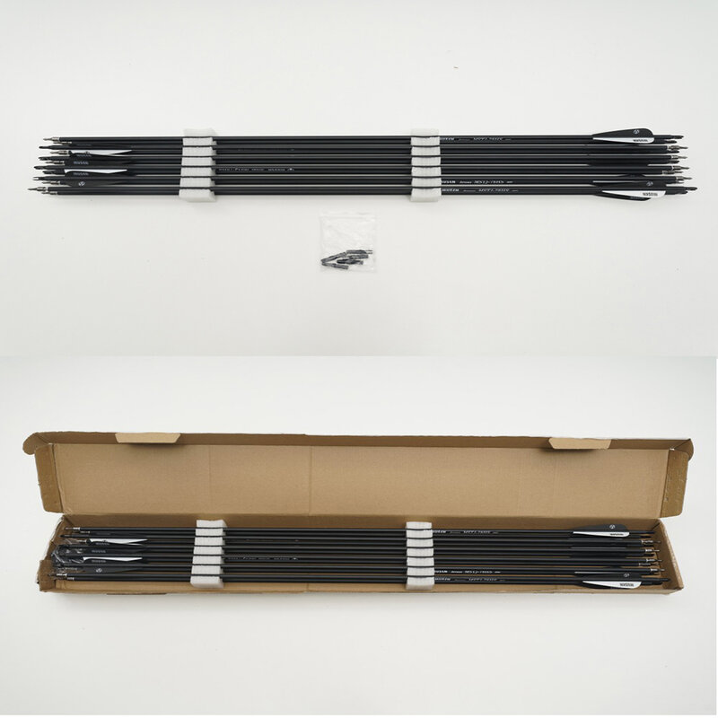 Flèches 30/32 carbone, 28/500 pouces, colonne vertébrale, couleur noir et blanc, pour arc Recurve/composé, pour la chasse au tir à l'arc