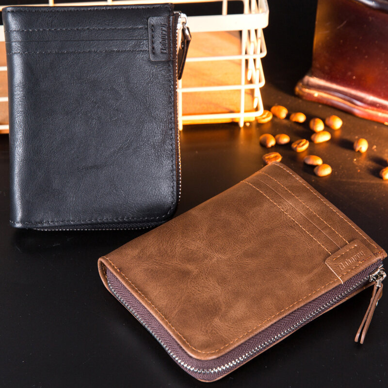 New Zipper Coin Purse Genuine Leather Men's Wallet Business Credit Card Holder Passport Cover Retro Luxury Money Clip Men Gifts