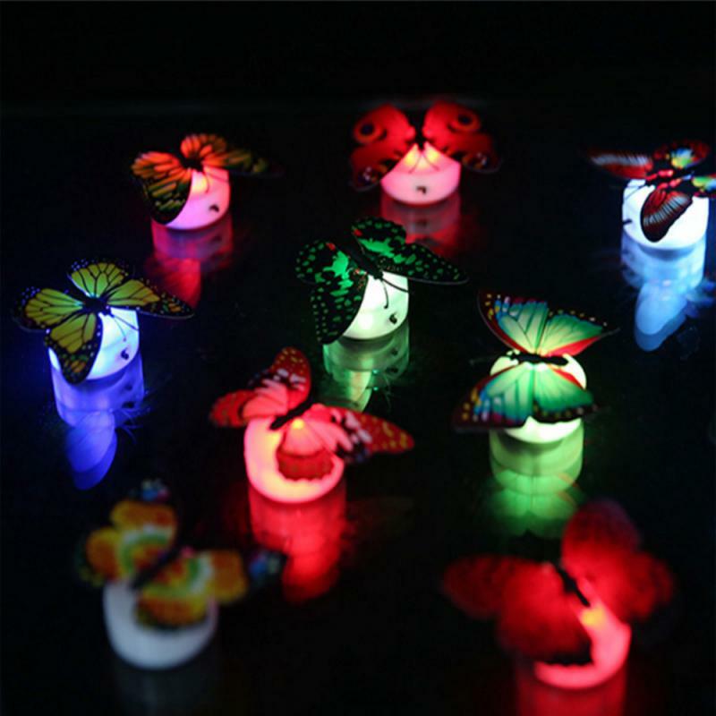 LED Colorful Changing Night Light Glowing Butterfly Wall Decals Lamp Home Wall Decor DIY Fridge Stickers Night Light 5 Pc Random