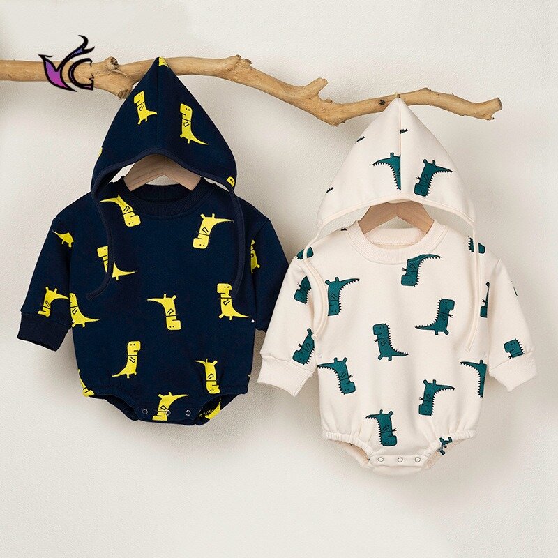 Yg Autumn New Casual Loose Dinosaur Triangle Climbing Clothes 0-2 Year Old Baby Fart Bag Clothes Long Sleeve One-piece Clothes