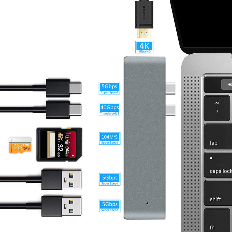 USB 3.1 Loại C Hub Chia HDMI 4K Thunderbolt 3 USB C Hub Hub 3.0 TF SD Khe Đọc PD Cho MacBook Air Pro 2020 M1 Chip
