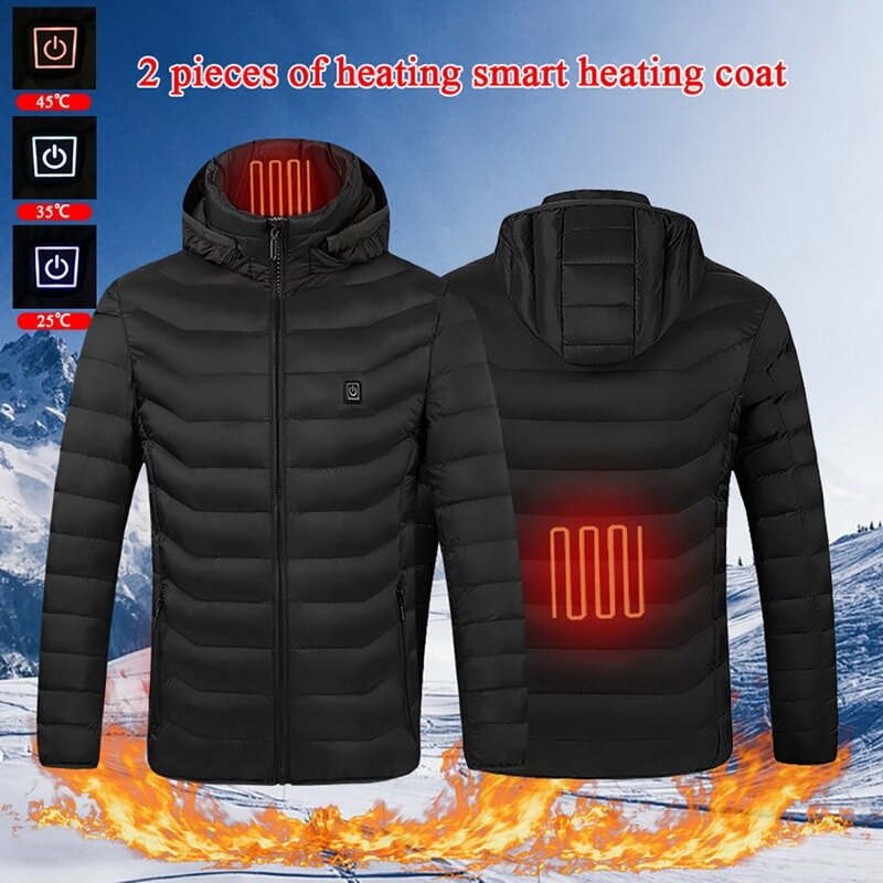 Chaqueta térmica eléctrica con calefacción USB, abrigo de algodón con capucha, para acampar, senderismo, caza, Invierno