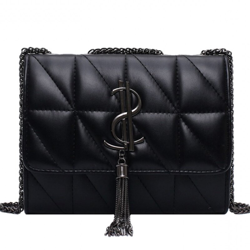 Bolso cuadrado pequeño con borla para mujer, bolsa de hombro con cadena de Color sólido, marca de lujo, de alta calidad