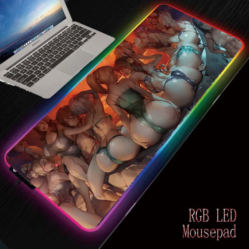 Mrgbest-mousepad gamer rgb para meninas, sexy, com luz de led, xxg superfície de teclado de mesa para jogos e gamer