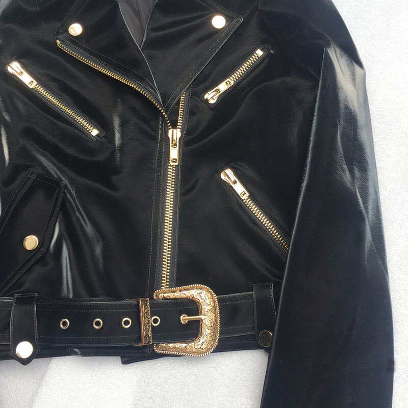 Jaqueta de couro falso feminina, jaqueta de marca para motocicleta outono e inverno 2020