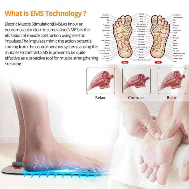 Almohadilla eléctrica EMS inteligente para masaje de pies, esterilla con acupuntura de pulso, carga USB, mejora la circulación sanguínea, alivia el dolor, cuidado de la salud