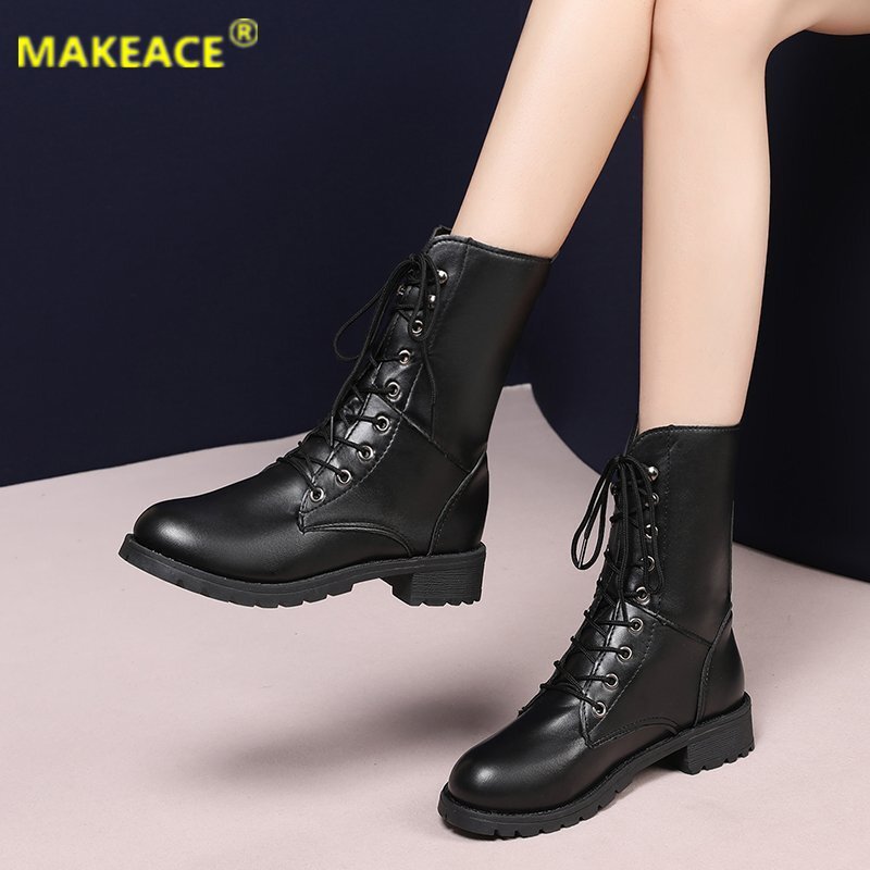 가을 여성 부츠 블랙 35-42 대형 마틴 부츠 패션 플랫폼 여성 부츠 짧은 봉제 겨울 따뜻한 면화 신발