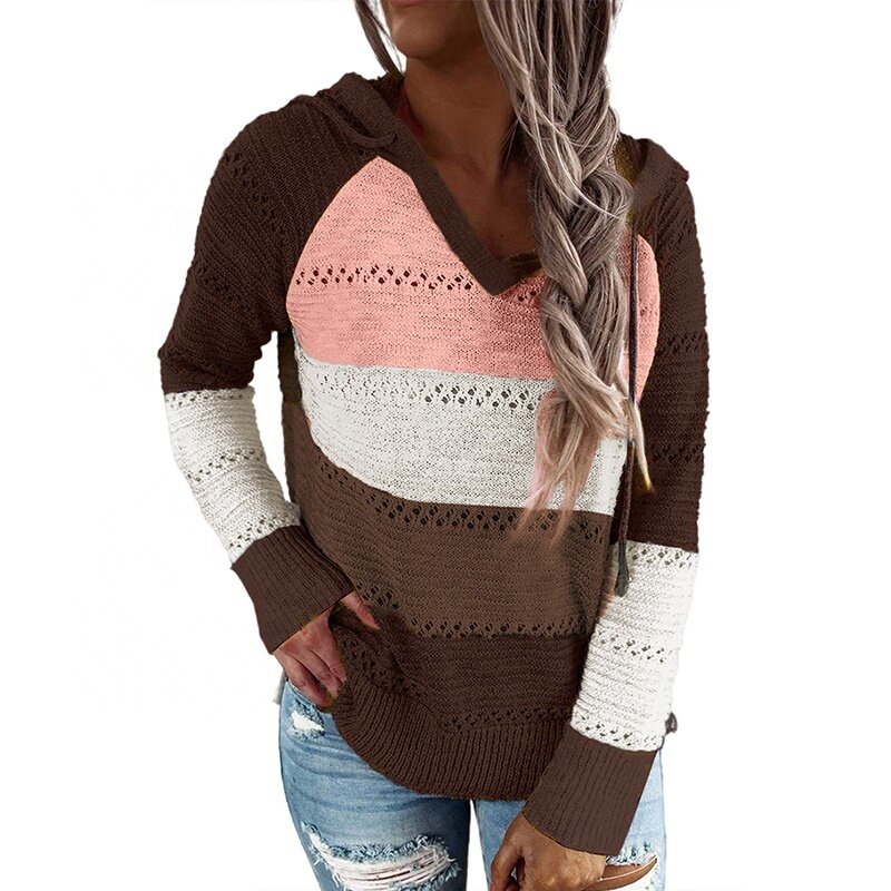 Pull en tricot rayé à manches longues pour femme, ample, surdimensionné, couleur contrastée, mode européenne et américaine, 2021