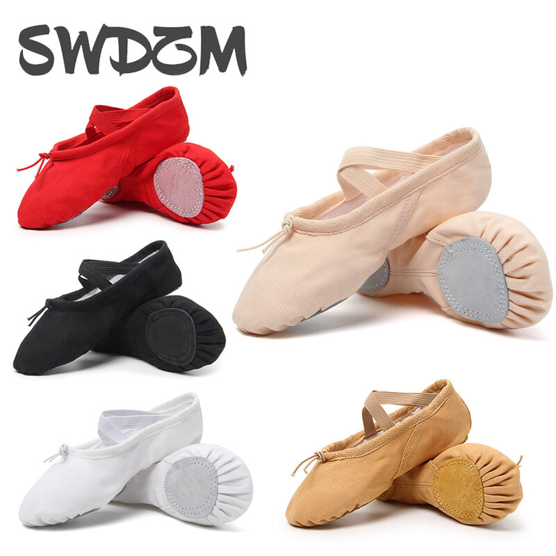 Zapatos de Ballet planos de lona para niñas, zapatillas de baile, zapatos de baile para adultos, mujeres, niños, suela dividida clásica, cuero suave
