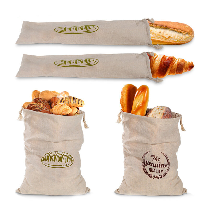 Sacos de pão de linho, saco de cordão reutilizável para pão, saco de armazenamento de pão artesanal caseiro, sacos de pão de linho para baguette