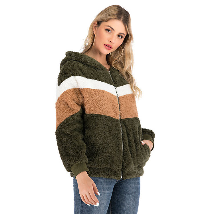 Chaqueta tejida con capucha para mujer, suéter suelto de felpa, informal, de manga larga, con cremallera, abrigo de lana, 2021