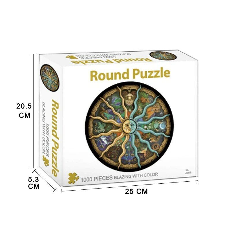 Round puzzle 500/1000 peças misterioso zodíaco 3d papel quebra-cabeça para adultos brinquedos para crianças jogos de tabuleiro presentes