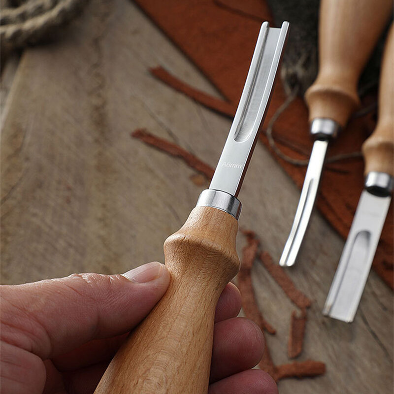 3 tamanho a4mm a6mm a8mm prático couro artesanato borda chanfradura skiving faca diy ferramenta de corte artesanato mão com punho de madeira