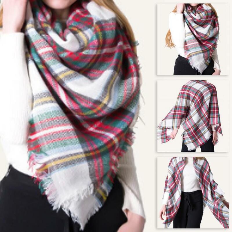 Sciarpa avvolgente scialle caldo scialle caldo con stampa quadrata decorativa multicolore alla moda scialle caldo per l'inverno