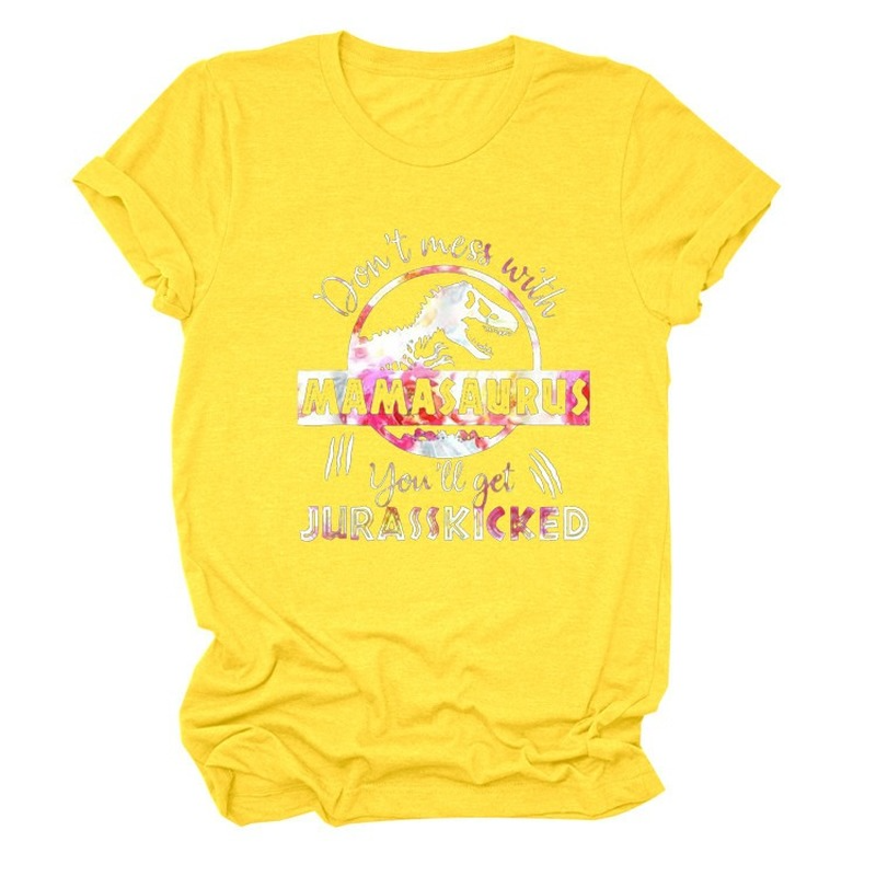 Camiseta con estampado de letras de Mama Saurus para Mujer, blusa holgada de manga corta con cuello redondo, ropa para Mujer