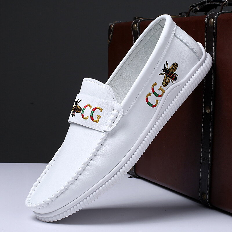 2022 spring and autumn new men's classic white men's shoes peas shoes leather breathable trend casual leather shoes