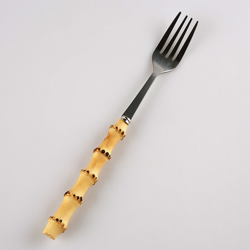 Nhà hàng gia dụng Bộ đồ ăn đồ ăn dao kéo phẳng bằng thép không gỉ tre tự nhiên gốc tay cầm gỗ ăn tối nĩa