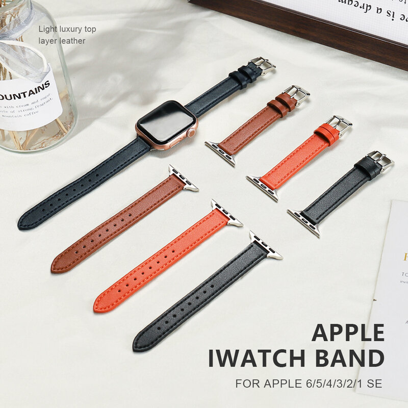 Oddychający miękki skórzany pasek do zegarka Apple Watch 41mm 45mm 38mm 42mm 44mm 40mm iwatch seria 7 se 654321 kobieta smatr watchband