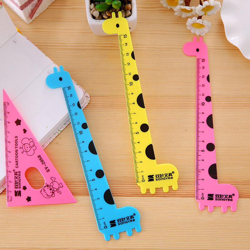 1 conjunto dos desenhos animados girafa animal estudante conjunto régua praça régua transferidor estudante artigos de papelaria material escolar