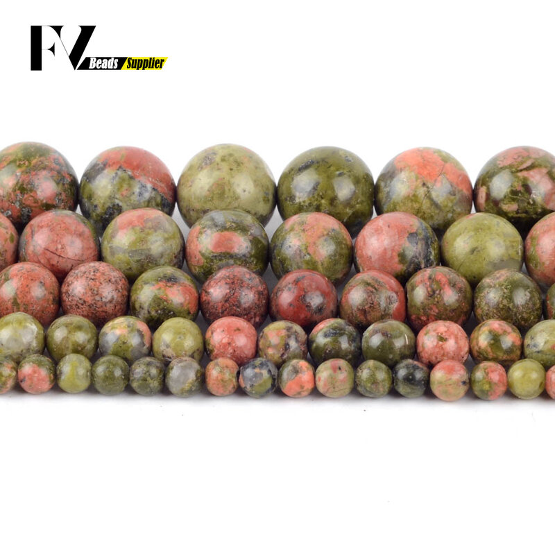 Wholesale 4 6 8 10 12mm Natural Stone Glossy Unakite Spacer Round Beads For Jewelry Making DIY Bracelets Necklace Needlework 15"