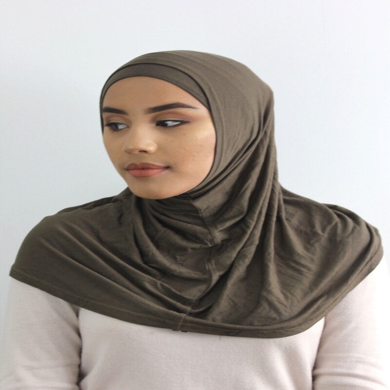 Traje de dos piezas de Amira musulmana para mujer, Hijab instantáneo, bufanda, turbante, pañuelo de algodón suave, sólido, islámico, chales árabes, tocado