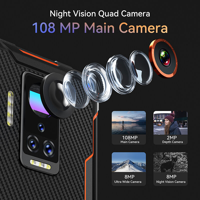 ZEEKER P10 108MP robusto IP69K NFC Smartphone 6.49 "FHD DotDisplay 6000mAh Night Vision Quad Camera